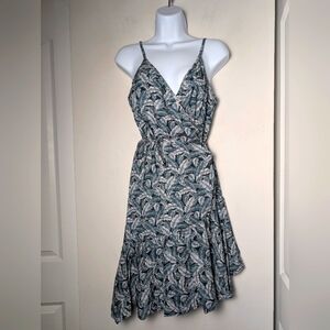 Fresha London Wrap Dress Leaf Print Asymmetrical Ruffle Hem Sz S Resort Wear